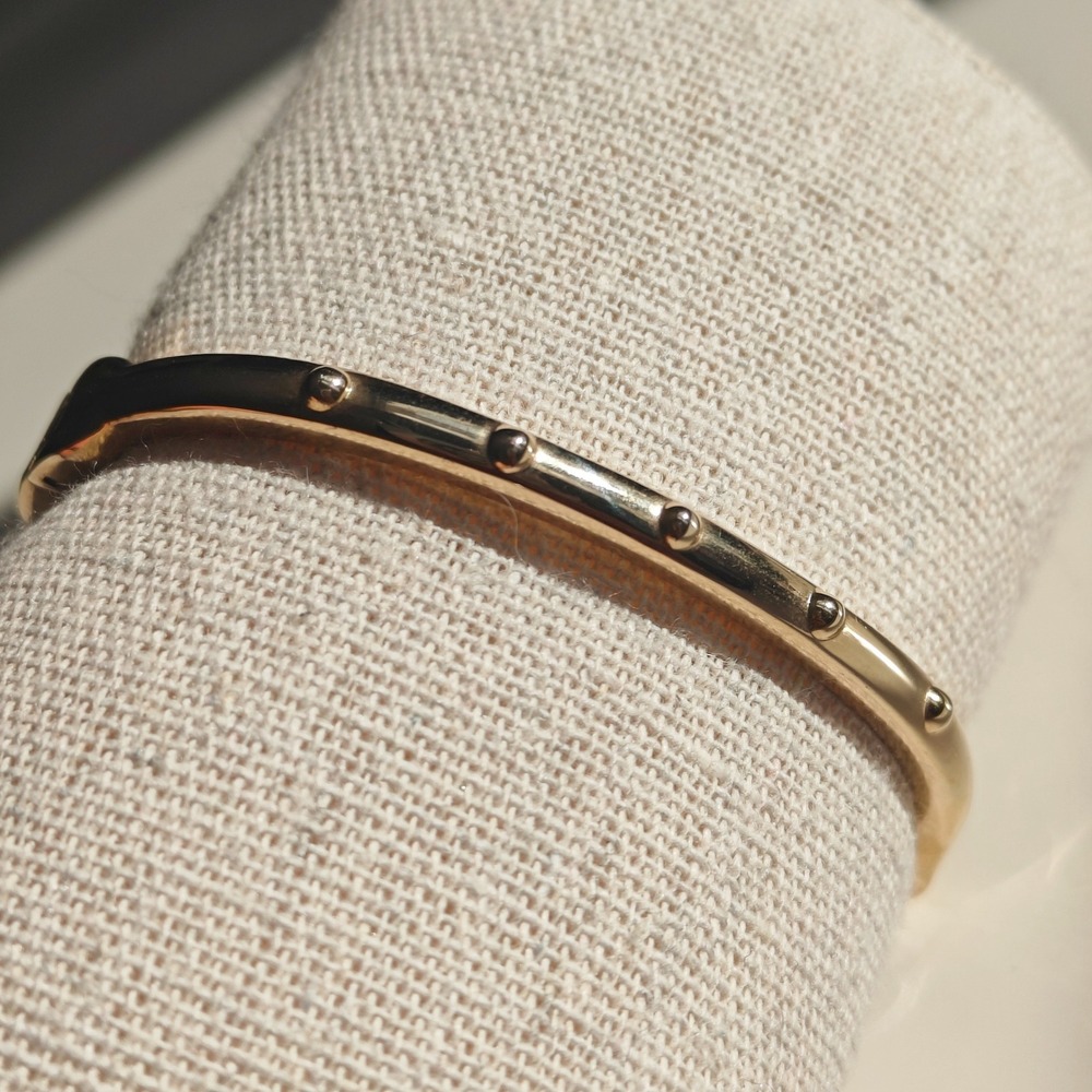 Gold Tone Studded Hinged Bangle Bracelet Slim Oval Minimalist‎ Punk Style